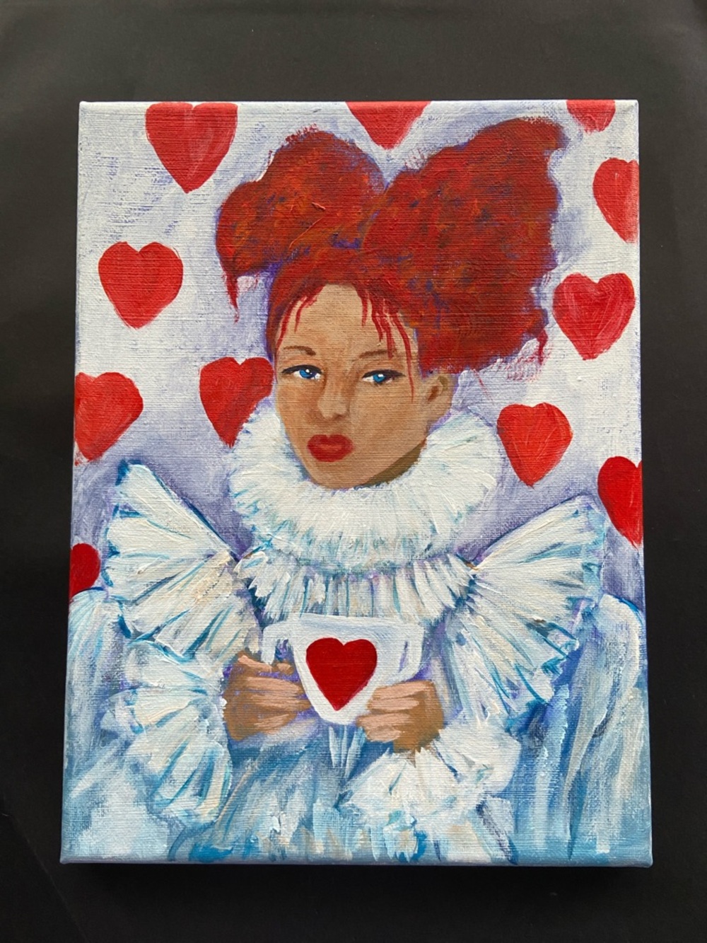 Queen of Hearts Portrait Original Acrylic Painting on 9" x 12" Canvas - Picture 9 of 11